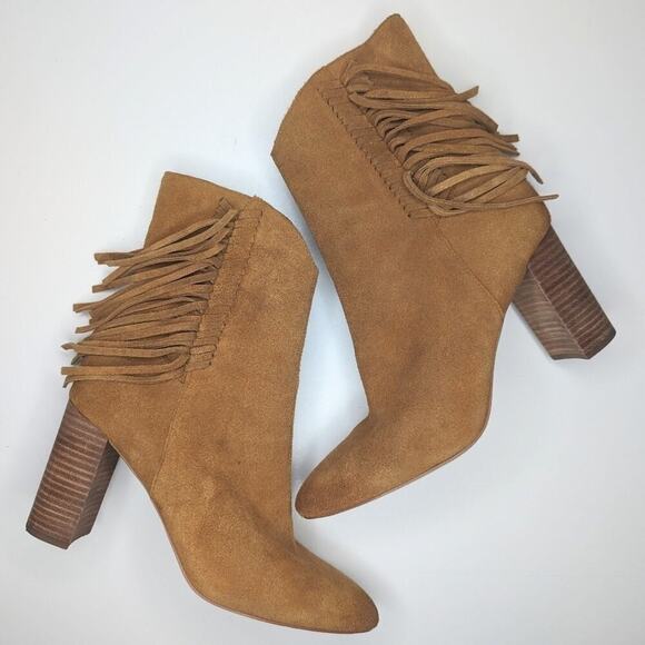 Charles by Charles David brown tan suede fringe boots side zip calf size 10 - Picture 2 of 8